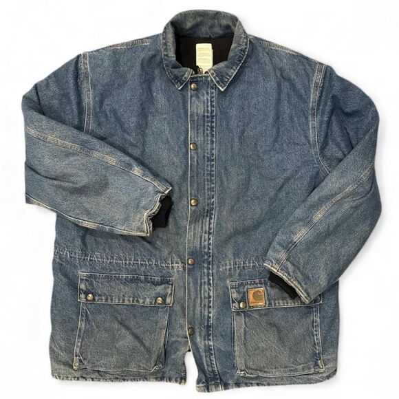Vintage Carhartt Denim Chore Coat Mens XL Quilted Lined Made USA C45DST 90s - Picture 1 of 11